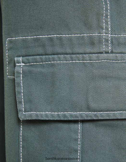 Bershka bărbați pantaloni cargo largi cu cusături contrastante albastru Z86D3257 îmbrăcăminte