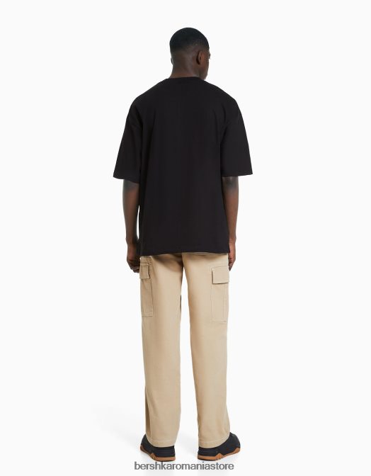 Bershka bărbați pantaloni cargo largi cu cusături contrastante cămilă Z86D3258 îmbrăcăminte