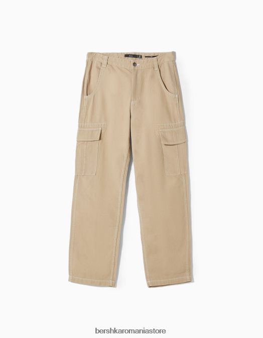 Bershka bărbați pantaloni cargo largi cu cusături contrastante cămilă Z86D3258 îmbrăcăminte