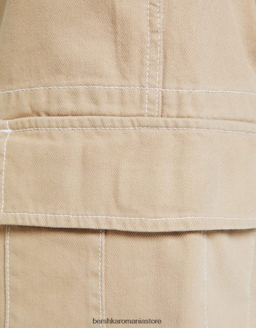 Bershka bărbați pantaloni cargo largi cu cusături contrastante cămilă Z86D3258 îmbrăcăminte
