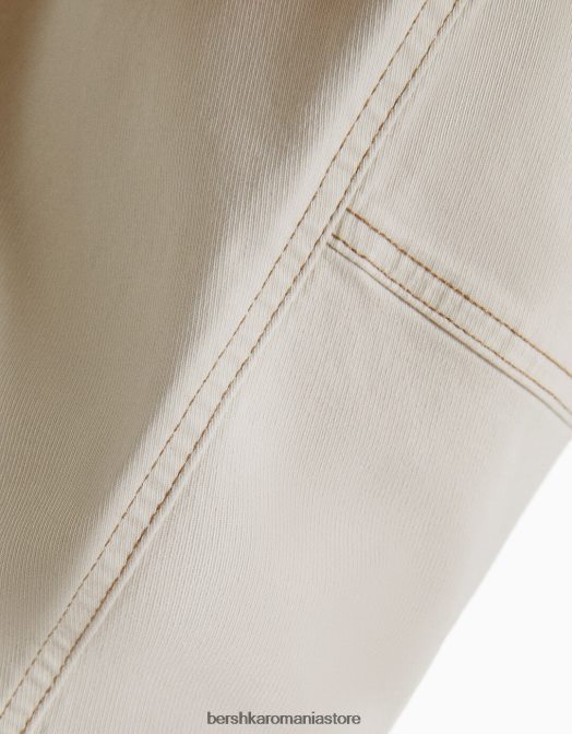 Bershka bărbați pantaloni cargo largi cu cusături contrastante cremă Z86D3250 îmbrăcăminte