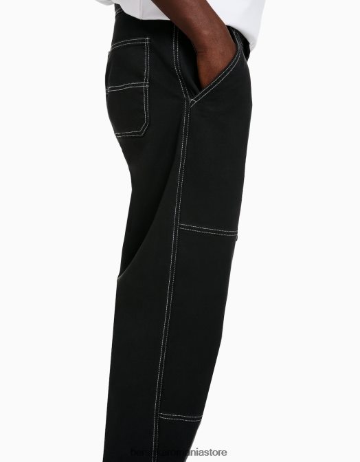 Bershka bărbați pantaloni cargo largi cu cusături contrastante negru Z86D3248 îmbrăcăminte