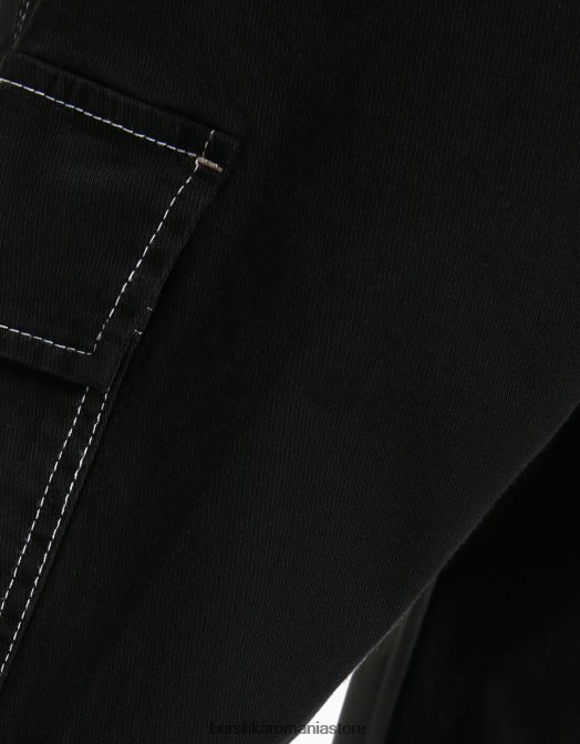 Bershka bărbați pantaloni cargo largi cu cusături contrastante negru Z86D3248 îmbrăcăminte