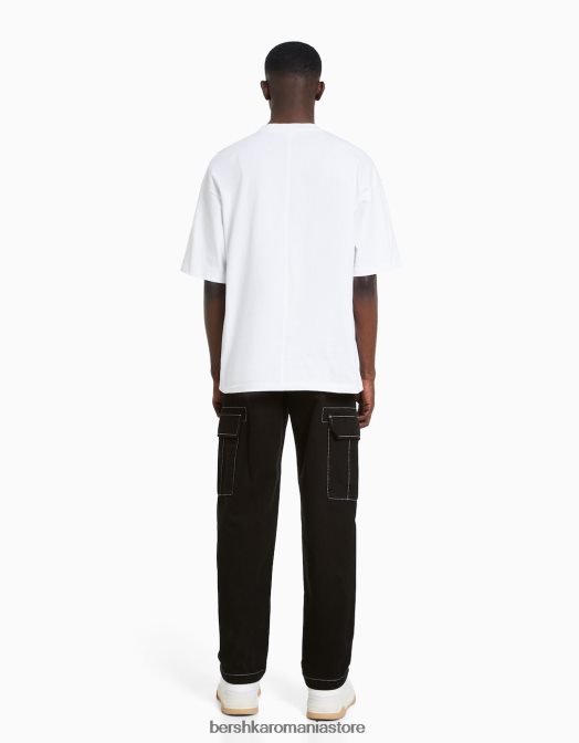 Bershka bărbați pantaloni cargo largi cu cusături contrastante negru Z86D3256 îmbrăcăminte