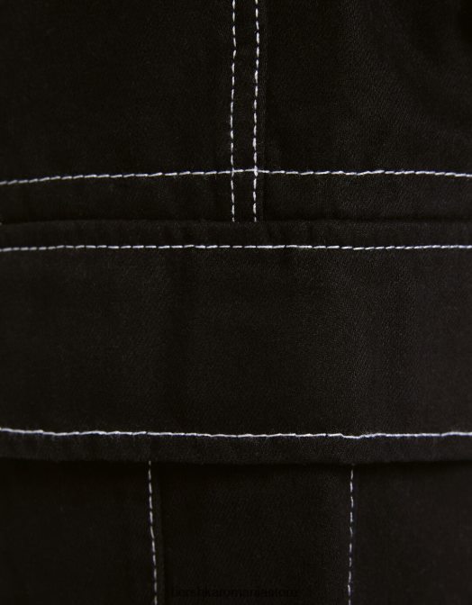 Bershka bărbați pantaloni cargo largi cu cusături contrastante negru Z86D3256 îmbrăcăminte