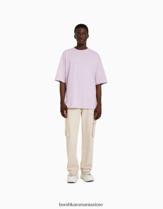 Bershka bărbați pantaloni cargo largi din bumbac cremă Z86D3244 îmbrăcăminte