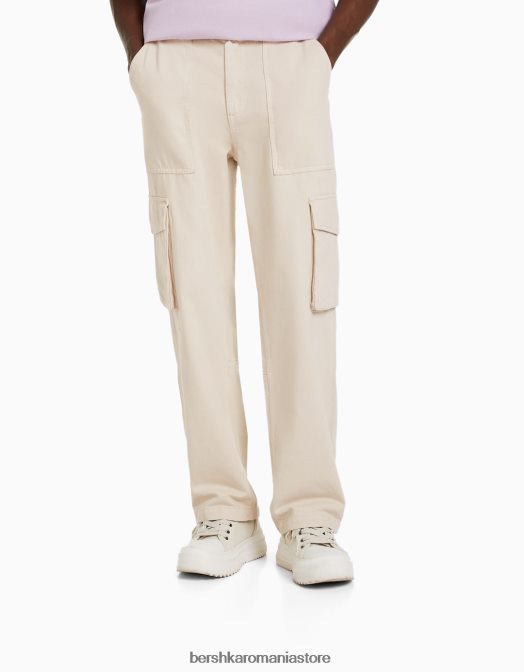 Bershka bărbați pantaloni cargo largi din bumbac cremă Z86D3244 îmbrăcăminte