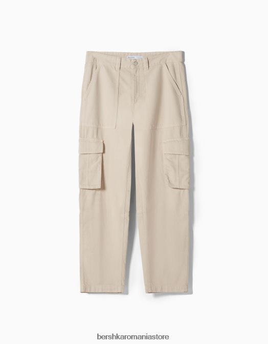 Bershka bărbați pantaloni cargo largi din bumbac cremă Z86D3244 îmbrăcăminte