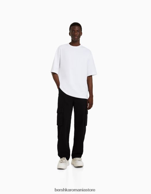Bershka bărbați pantaloni cargo largi din bumbac negru Z86D3245 îmbrăcăminte