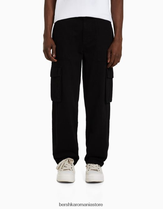 Bershka bărbați pantaloni cargo largi din bumbac negru Z86D3245 îmbrăcăminte