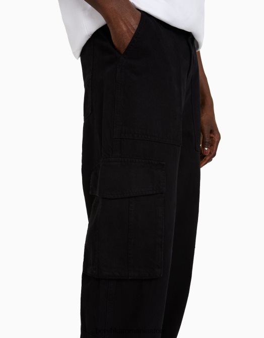 Bershka bărbați pantaloni cargo largi din bumbac negru Z86D3245 îmbrăcăminte