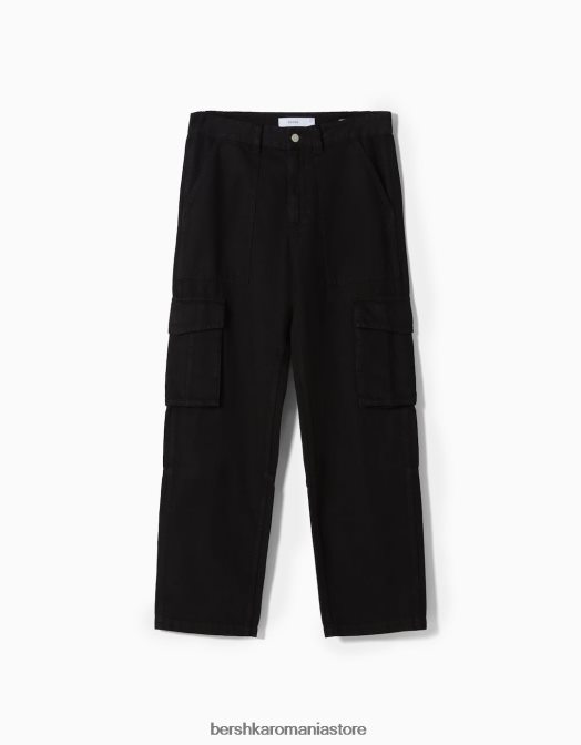 Bershka bărbați pantaloni cargo largi din bumbac negru Z86D3245 îmbrăcăminte