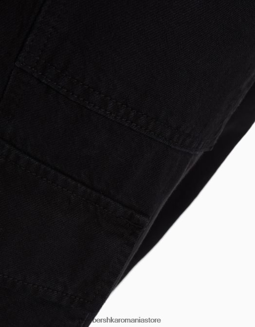 Bershka bărbați pantaloni cargo largi din bumbac negru Z86D3245 îmbrăcăminte