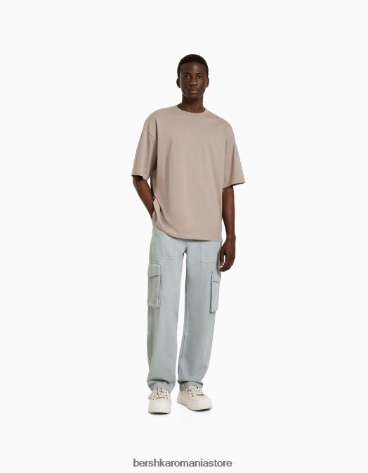 Bershka bărbați pantaloni cargo largi din bumbac verde Z86D3246 îmbrăcăminte