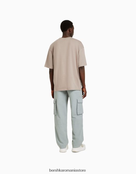 Bershka bărbați pantaloni cargo largi din bumbac verde Z86D3246 îmbrăcăminte