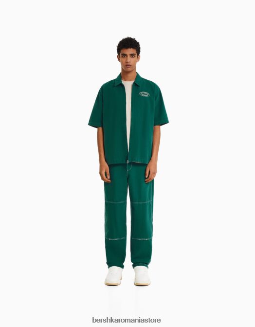Bershka bărbați pantaloni de dulgher din bumbac verde Z86D3235 îmbrăcăminte