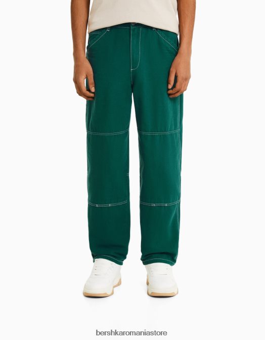 Bershka bărbați pantaloni de dulgher din bumbac verde Z86D3235 îmbrăcăminte