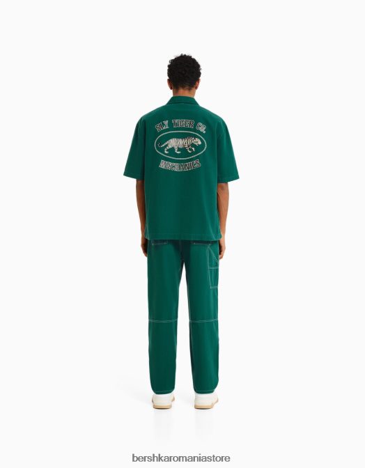 Bershka bărbați pantaloni de dulgher din bumbac verde Z86D3235 îmbrăcăminte