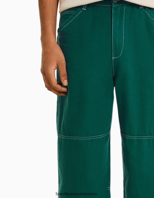 Bershka bărbați pantaloni de dulgher din bumbac verde Z86D3235 îmbrăcăminte