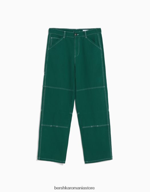 Bershka bărbați pantaloni de dulgher din bumbac verde Z86D3235 îmbrăcăminte