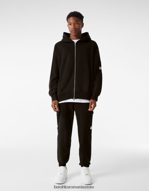 Bershka bărbați pantaloni de jogging cargo de pluș negru Z86D3242 îmbrăcăminte