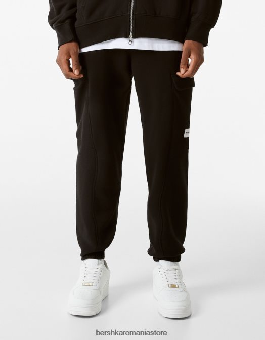 Bershka bărbați pantaloni de jogging cargo de pluș negru Z86D3242 îmbrăcăminte