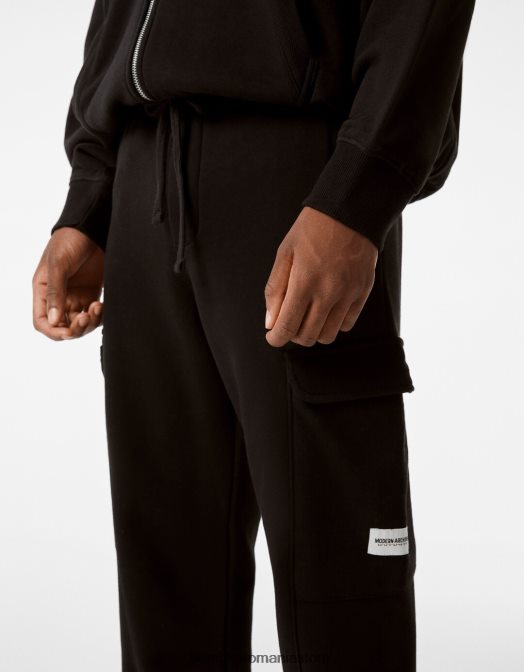 Bershka bărbați pantaloni de jogging cargo de pluș negru Z86D3242 îmbrăcăminte