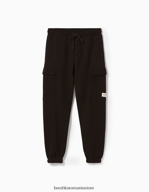 Bershka bărbați pantaloni de jogging cargo de pluș negru Z86D3242 îmbrăcăminte