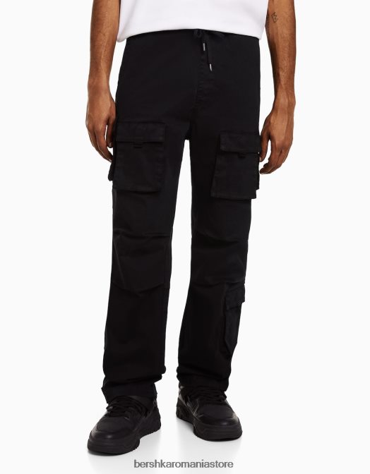 Bershka bărbați pantaloni de jogging cargo din bumbac negru Z86D3223 îmbrăcăminte
