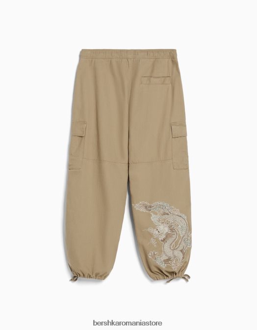Bershka bărbați pantaloni de jogging din bumbac brodati cămilă Z86D3263 îmbrăcăminte