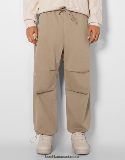 Bershka bărbați pantaloni de parașuta din bumbac cămilă Z86D3221 îmbrăcăminte