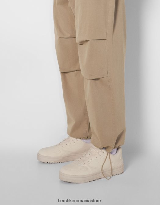 Bershka bărbați pantaloni de parașuta din bumbac cămilă Z86D3221 îmbrăcăminte