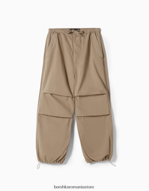 Bershka bărbați pantaloni de parașuta din bumbac cămilă Z86D3221 îmbrăcăminte