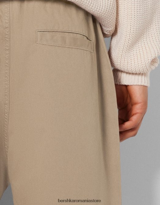 Bershka bărbați pantaloni de parașuta din bumbac cămilă Z86D3221 îmbrăcăminte