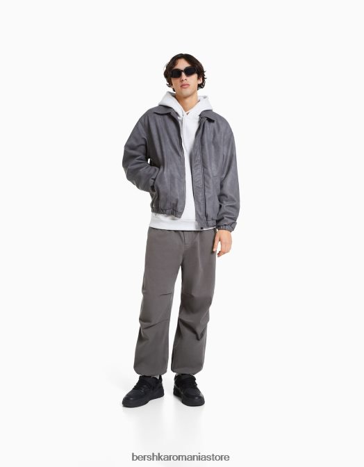 Bershka bărbați pantaloni de parașuta din bumbac gri Z86D3220 îmbrăcăminte
