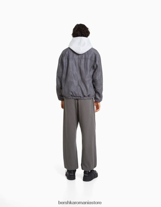 Bershka bărbați pantaloni de parașuta din bumbac gri Z86D3220 îmbrăcăminte