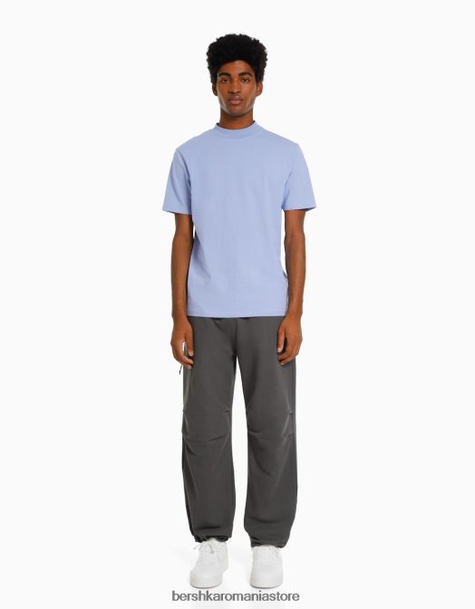 Bershka bărbați pantaloni de pluș cu parașuta cu buzunare cu fermoar gri Z86D3234 îmbrăcăminte