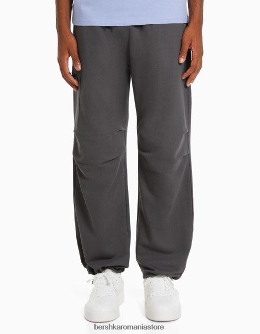 Bershka bărbați pantaloni de pluș cu parașuta cu buzunare cu fermoar gri Z86D3234 îmbrăcăminte