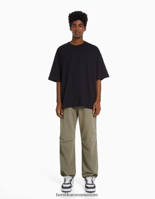 Bershka bărbați pantaloni de pluș cu parașuta cu buzunare cu fermoar kaki Z86D3233 îmbrăcăminte