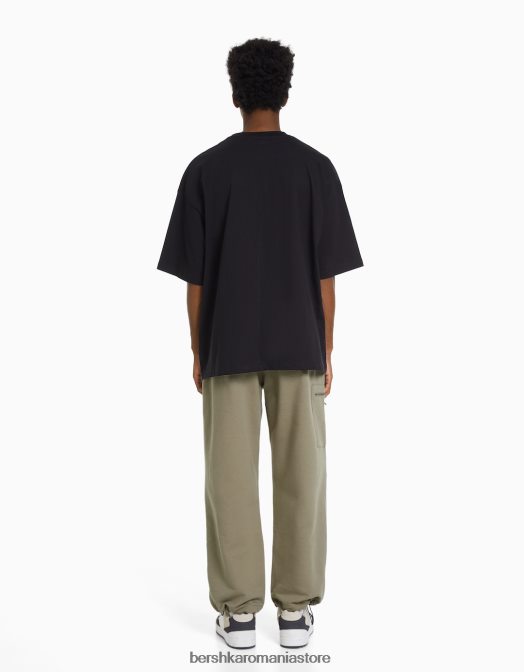 Bershka bărbați pantaloni de pluș cu parașuta cu buzunare cu fermoar kaki Z86D3233 îmbrăcăminte