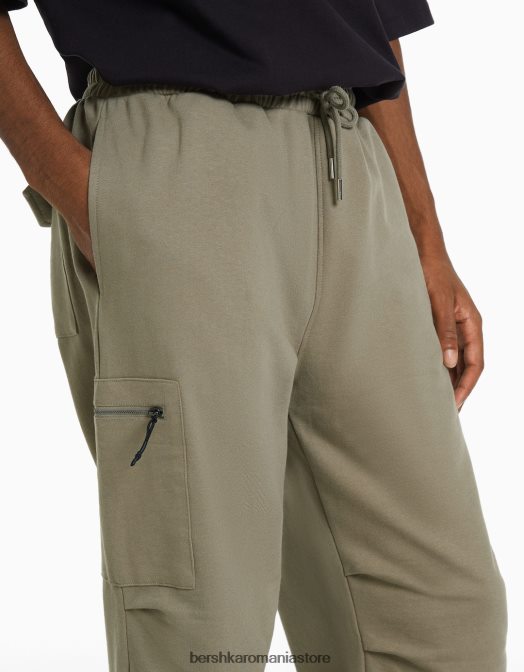 Bershka bărbați pantaloni de pluș cu parașuta cu buzunare cu fermoar kaki Z86D3233 îmbrăcăminte