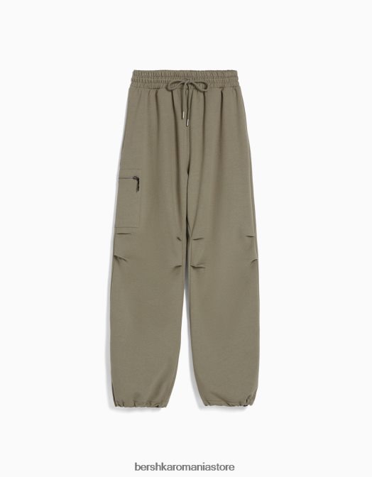 Bershka bărbați pantaloni de pluș cu parașuta cu buzunare cu fermoar kaki Z86D3233 îmbrăcăminte