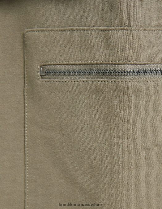 Bershka bărbați pantaloni de pluș cu parașuta cu buzunare cu fermoar kaki Z86D3233 îmbrăcăminte