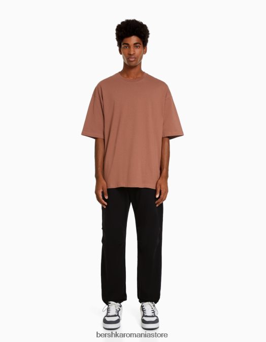 Bershka bărbați pantaloni de pluș cu parașuta cu buzunare cu fermoar negru Z86D3232 îmbrăcăminte