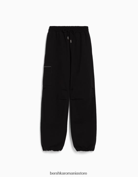 Bershka bărbați pantaloni de pluș cu parașuta cu buzunare cu fermoar negru Z86D3232 îmbrăcăminte