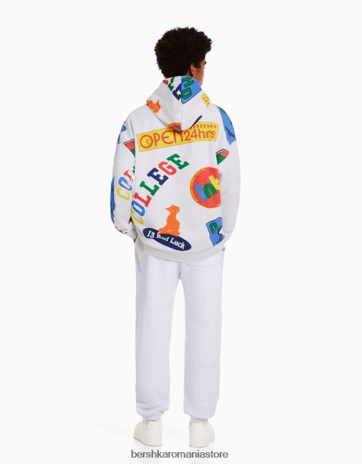 Bershka bărbați pantaloni de pluș imprimați gri Z86D3241 îmbrăcăminte