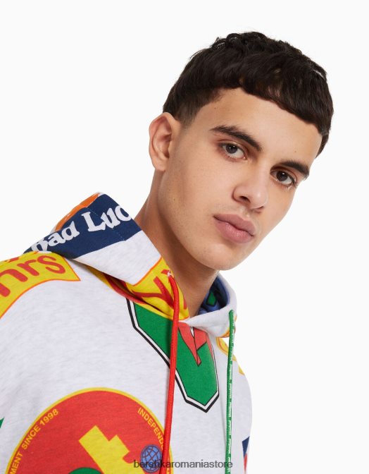 Bershka bărbați pantaloni de pluș imprimați gri Z86D3241 îmbrăcăminte