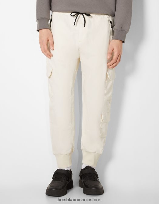 Bershka bărbați pantaloni de trening cargo subțiri aproape alb Z86D3226 îmbrăcăminte