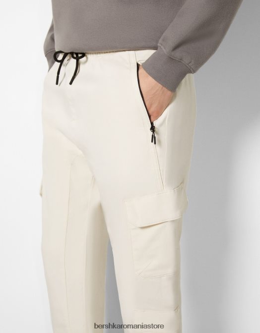 Bershka bărbați pantaloni de trening cargo subțiri aproape alb Z86D3226 îmbrăcăminte