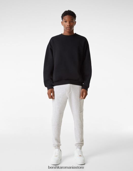 Bershka bărbați pantaloni de trening de pluș cu cusături gri Z86D3217 îmbrăcăminte